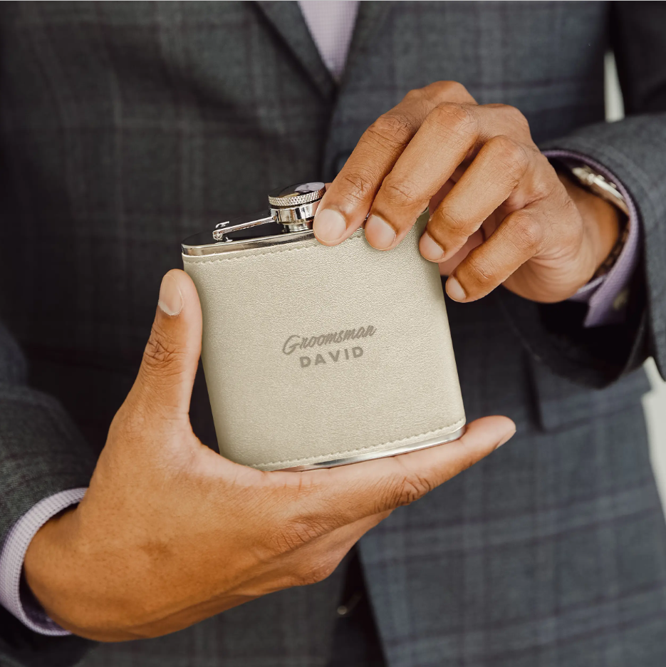 Faux Leather Wrapped Flask Gift Box Set -Black