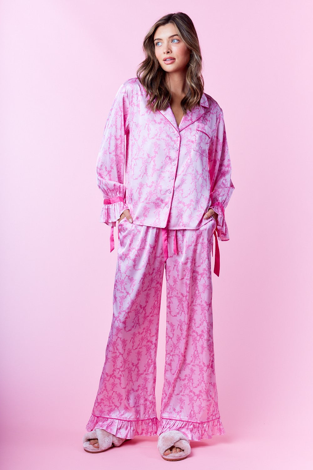 Floral Bow Satin Pajamas