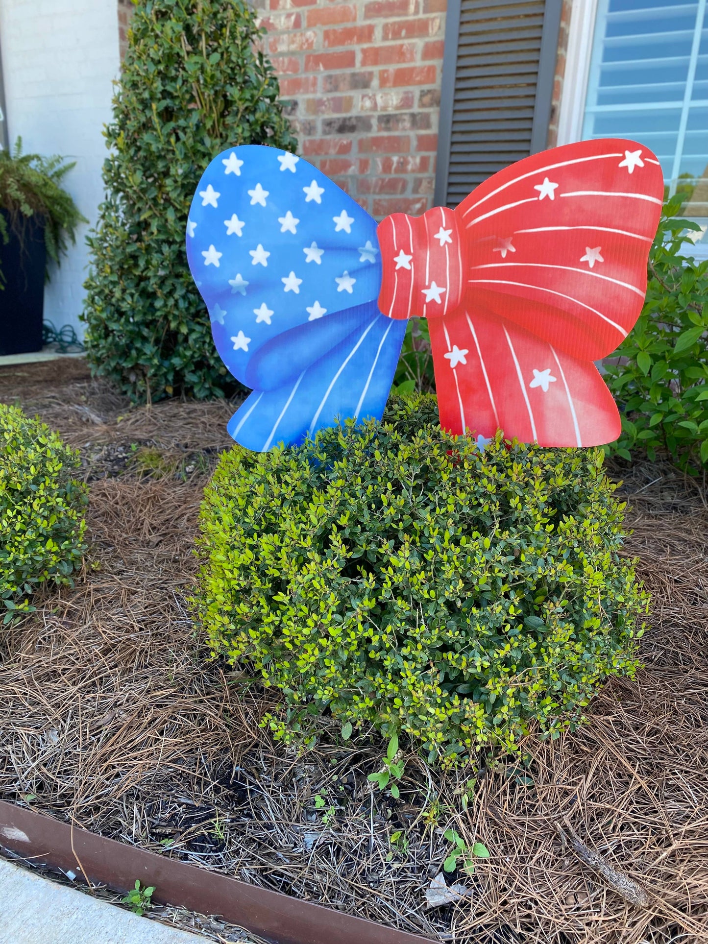 Red White and Blue BOW: Flower Pot
