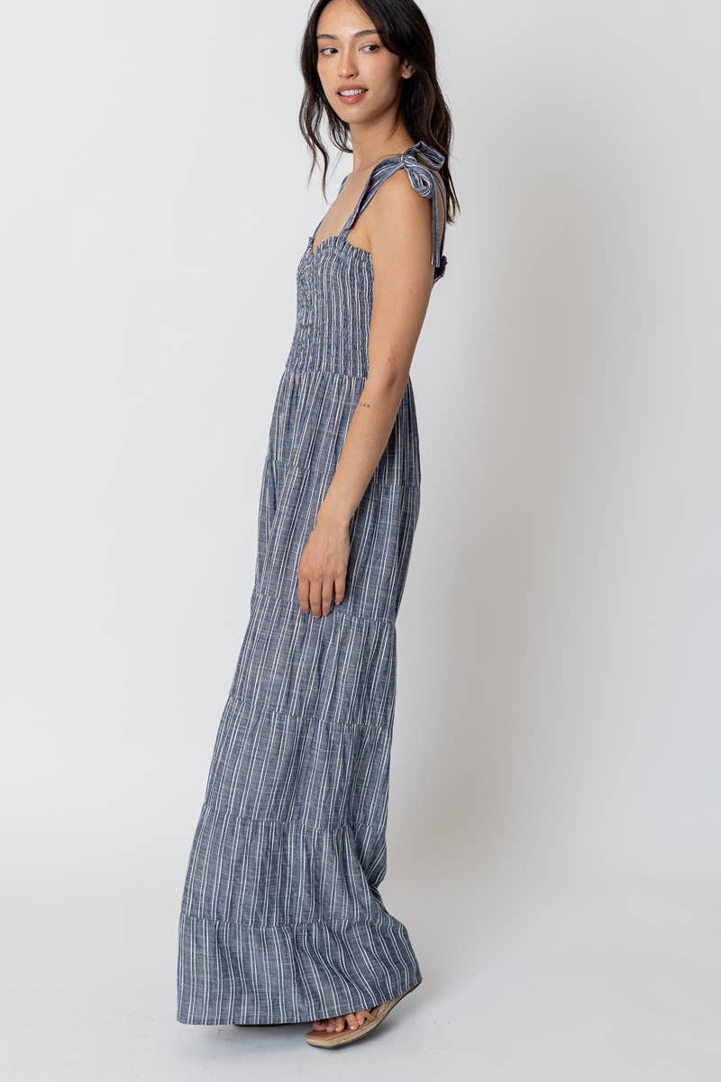 Sleeveless Smocked Striped Jumpsuit