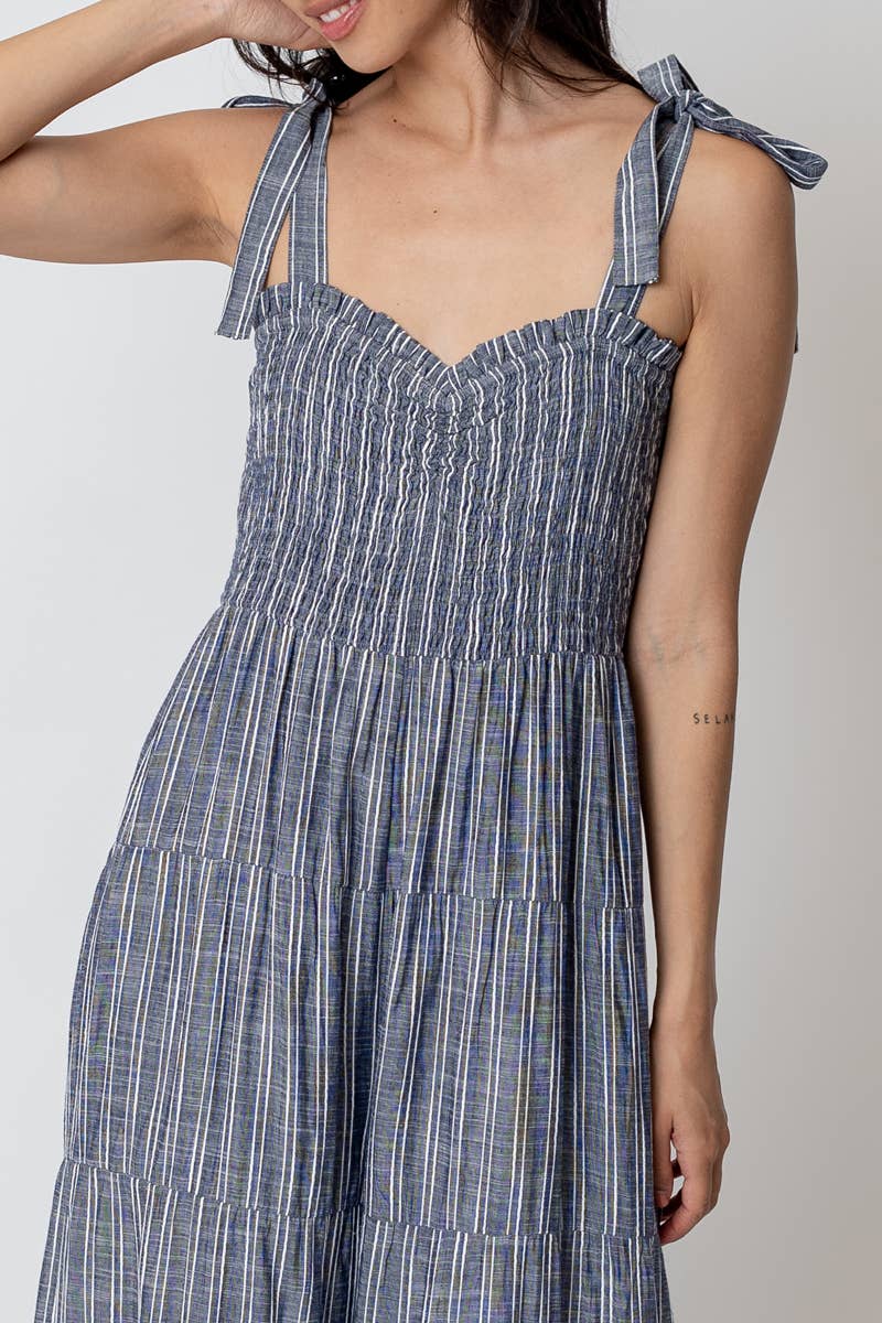 Sleeveless Smocked Striped Jumpsuit