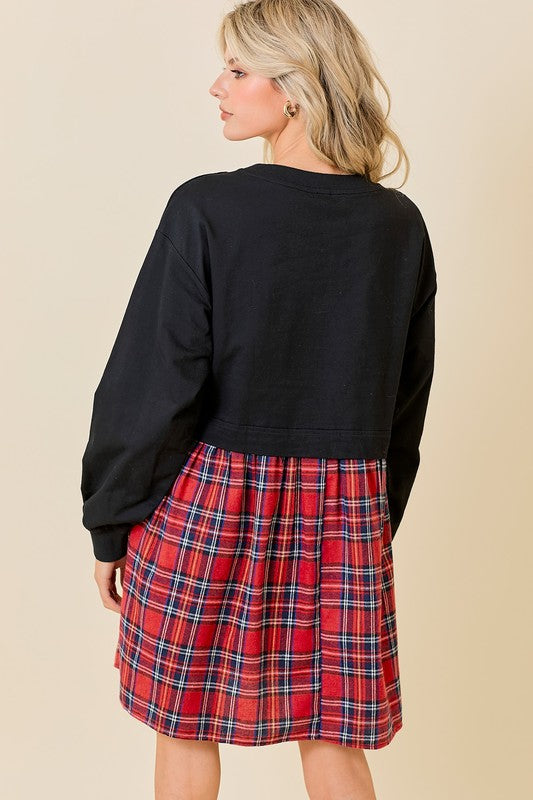 Madelyn French Terry and Plaid Long Sleeve Dress
