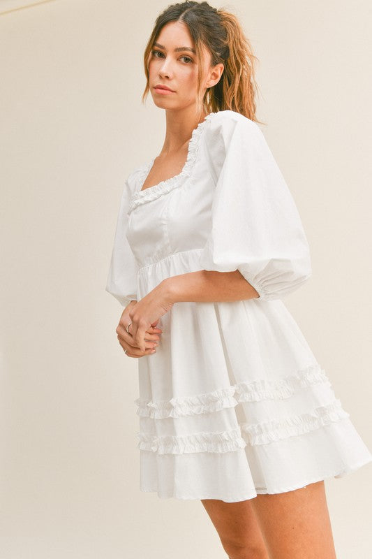 Claire Square Neck White Dress