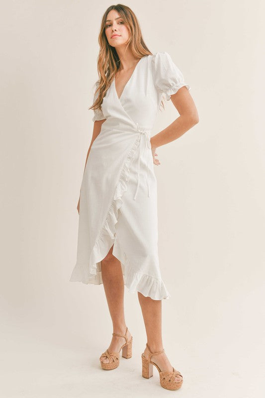 Maribel Linen Wrap Dress ivory