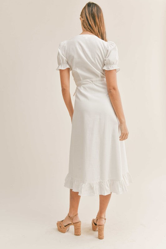 Maribel Linen Wrap Dress ivory