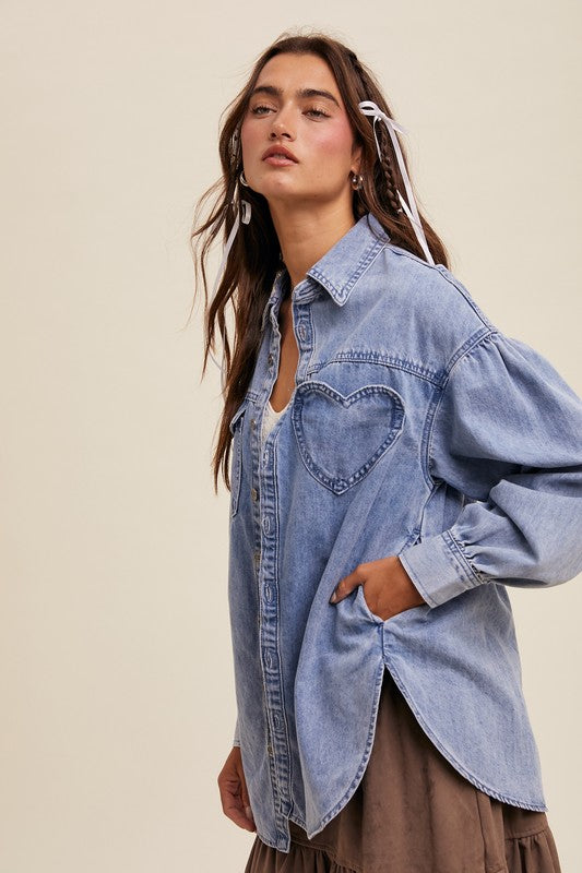 Lydia Heart Pocket Denim Shirt