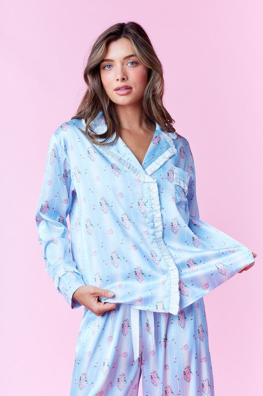 Olivia Blue and Pink Silk Pajamas