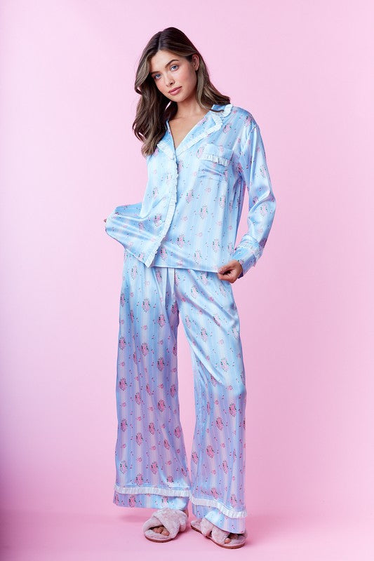 Olivia Blue and Pink Silk Pajamas