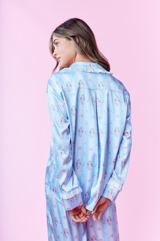 Olivia Blue and Pink Silk Pajamas