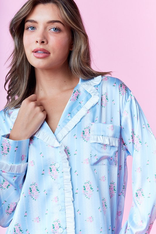 Olivia Blue and Pink Silk Pajamas