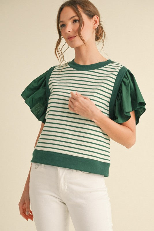Piper Stripe Ruffle Sleeve Top