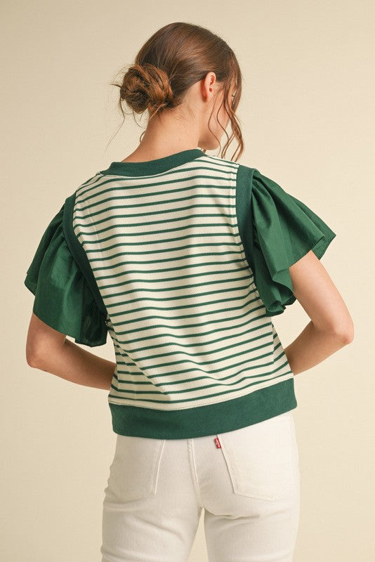 Piper Stripe Ruffle Sleeve Top