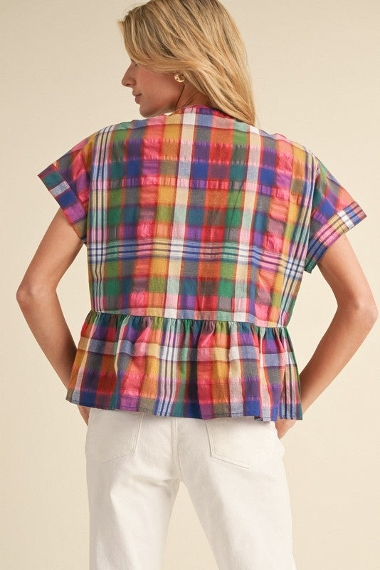 Penelope Multi Plaid Bow Top