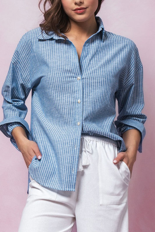 Cassie Stripe Button Down in Blue