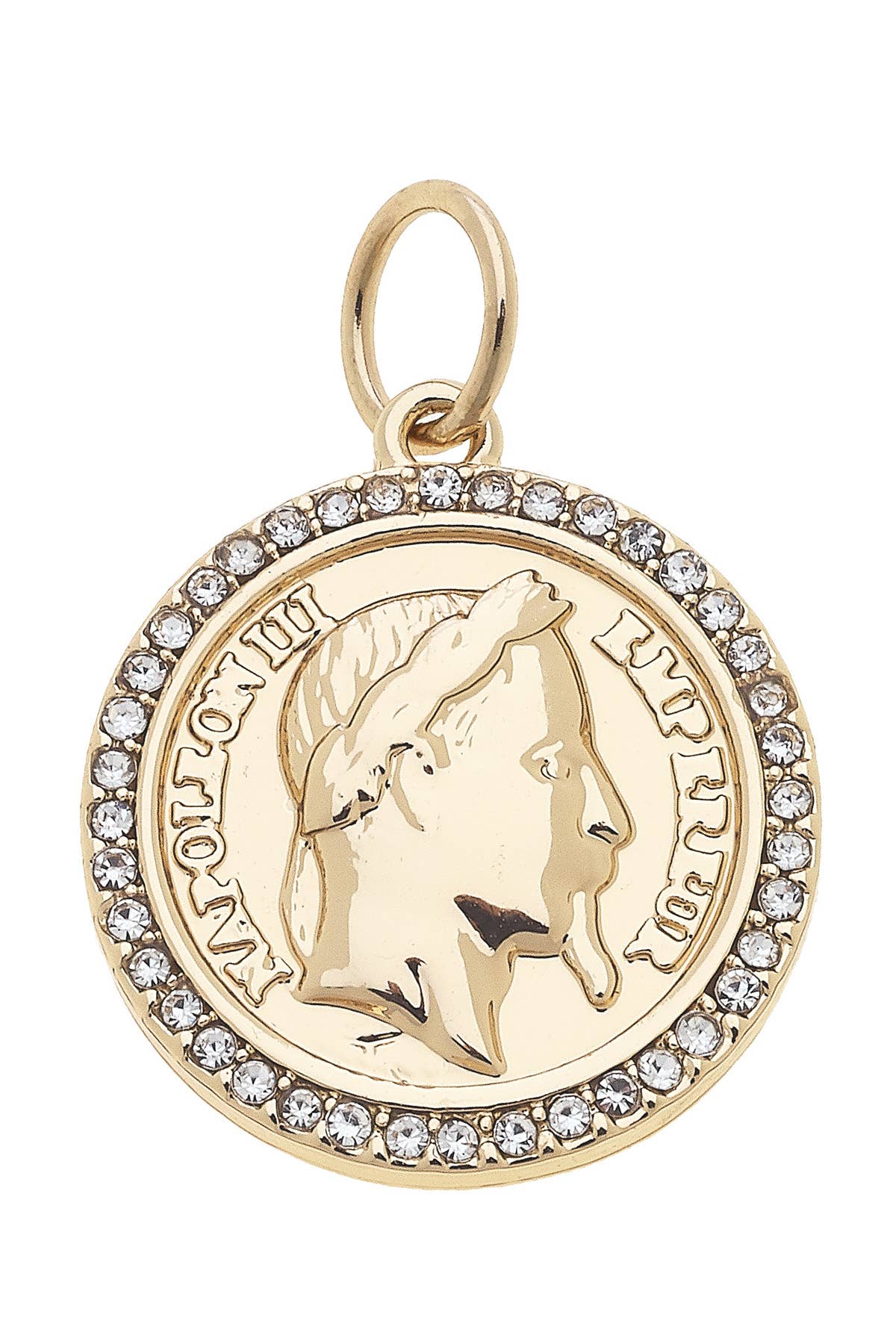 Pave Coin Charm in Shiny Gold