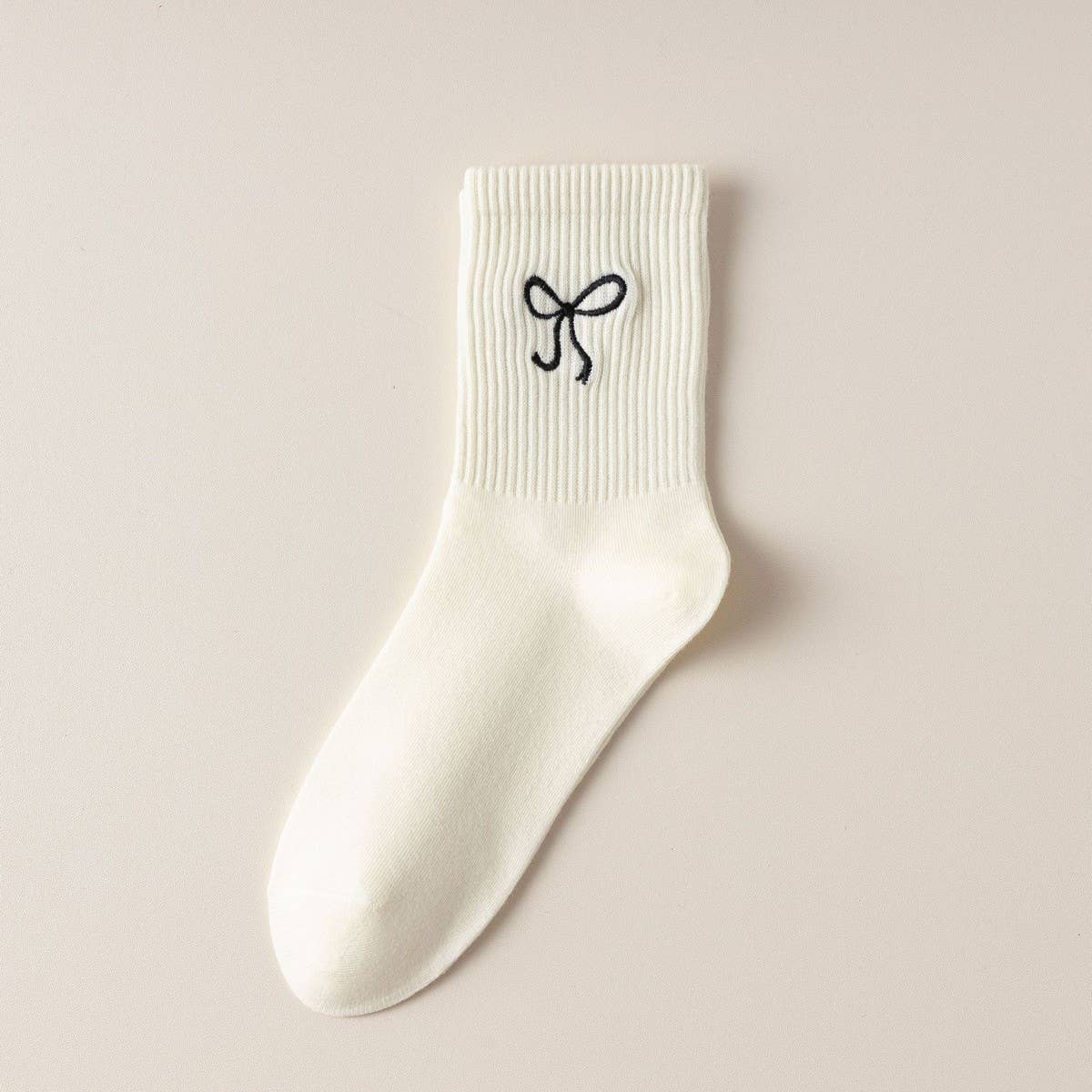 WOMEN'S EMBROIDERED BOW Socks Khaki