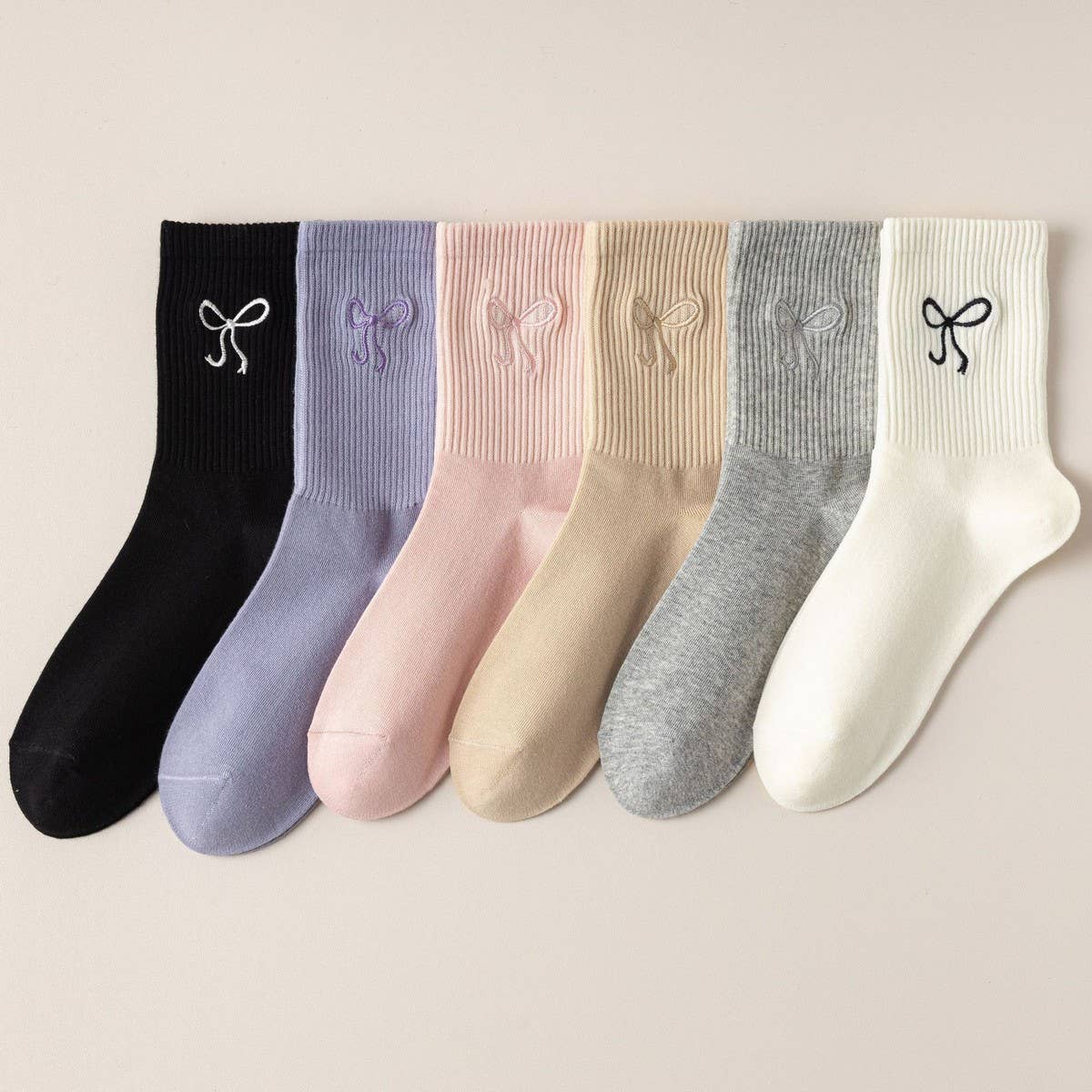 WOMEN'S EMBROIDERED BOW Socks Khaki