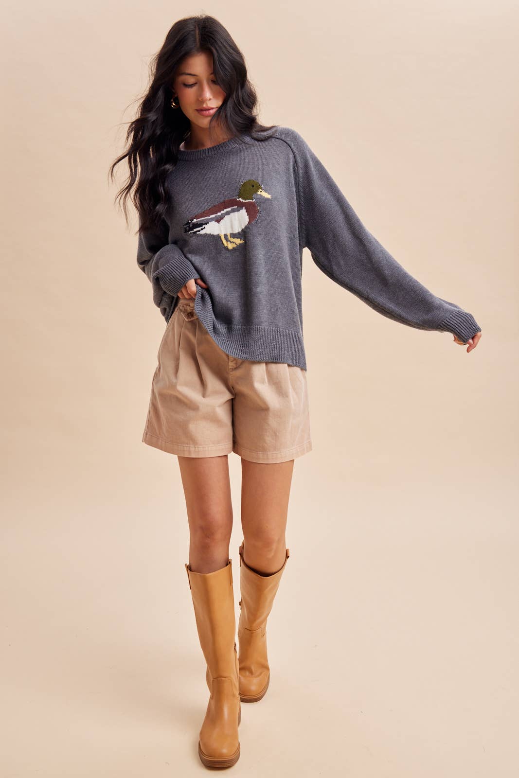 MALLARD DUCK KNITTED SWEATER: DARK FLAX / S