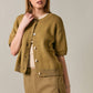 SHORT SLEEVE SWEATER CARDIGAN: LT OLIVE / M