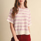 STRIPED SHORT SLEEVE SWEATER CARDIGAN MSW11671: OLIVE PLUM / M