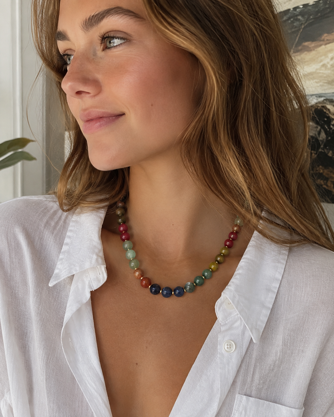 Autumn Marbled Bead Necklace: Dark Multi