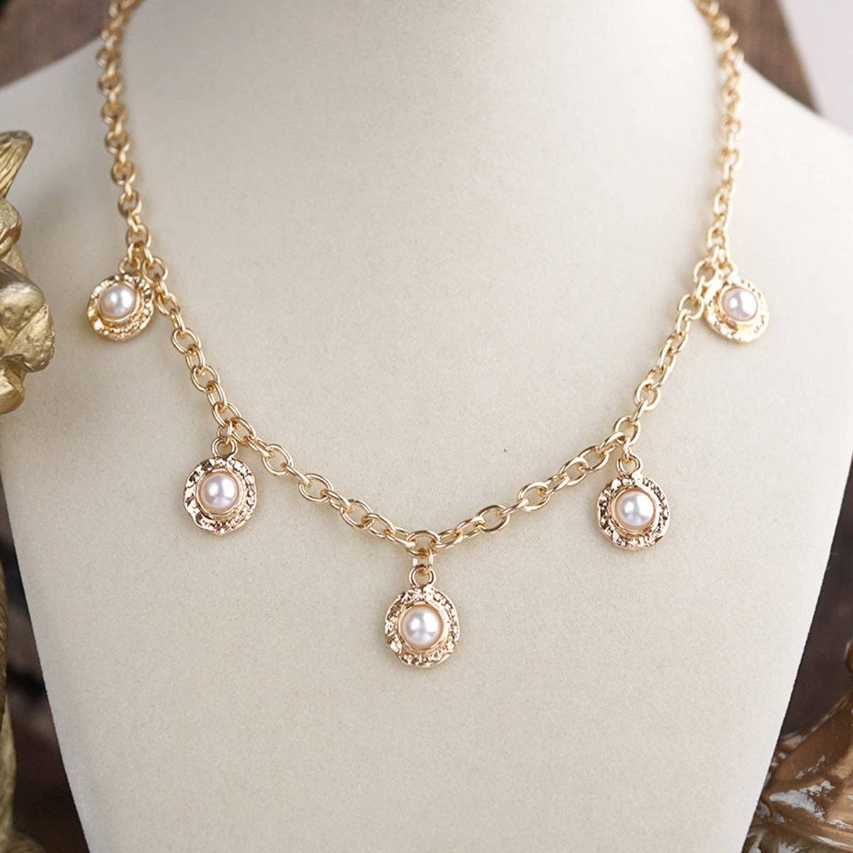 Cabochon Station Charm Necklace - Pearls Turquoise - Petite Glow: Pearl