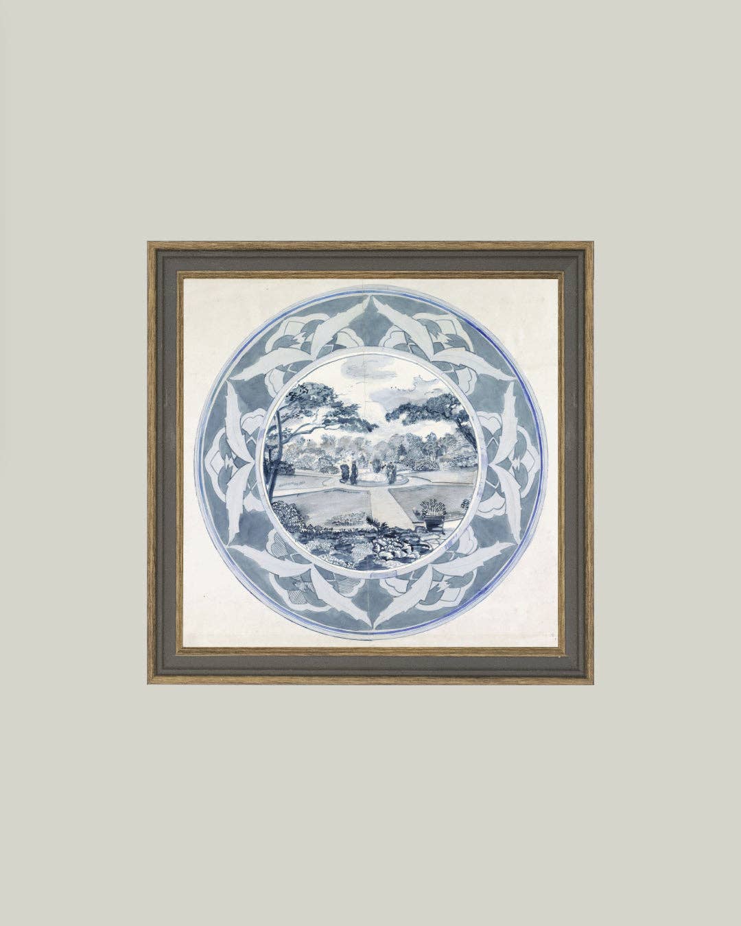 Garden View Design Framed Antique Art: 5x5