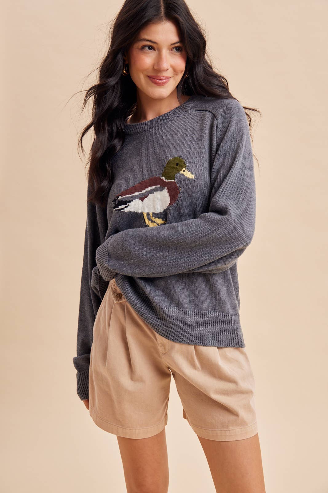 MALLARD DUCK KNITTED SWEATER: DARK FLAX / L