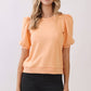 CT8936-Crew Neck Short Puff Sleeves Knit Top: Crimson / L