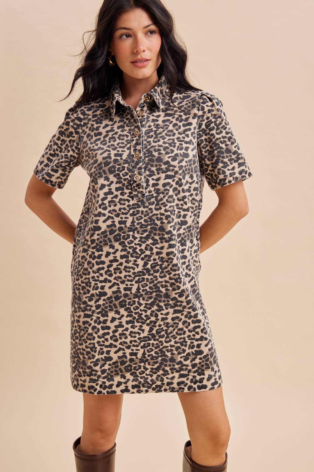 LEOPARD UTILITY MINI DRESS: OLIVE / S