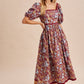 COTTON SQUARE NECK PUFF MAXI: BURNT GINGER / M