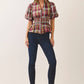 CT10210-Plaid puff sleeve smocked waist top: Burgundy / L