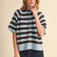 STRIPED SHORT SLEEVE SWEATER CARDIGAN MSW11671: OLIVE PLUM / S