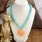 Chunky Statement Necklace – Chunky Beaded Heart Pendant Necklace: Brown