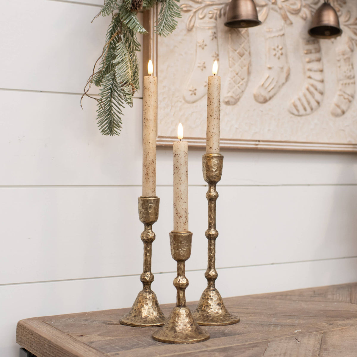SET/ 3 GOLD TAPER CANDLE  HOLDERS