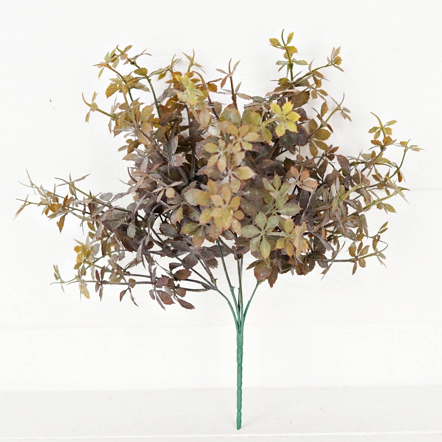 530077- 16in Plastic Sweetgum Leaves Bush-Flocked Sage/Brown