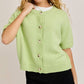 SHORT SLEEVE SWEATER CARDIGAN: LT OLIVE / L
