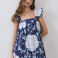 CD06967-Floral Print Ruffle Sleeve Maxi Dress: NAVY / L