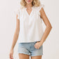 CT9815-Soft Ruffled Mock Neck Top with V-Notch Detail: White / M