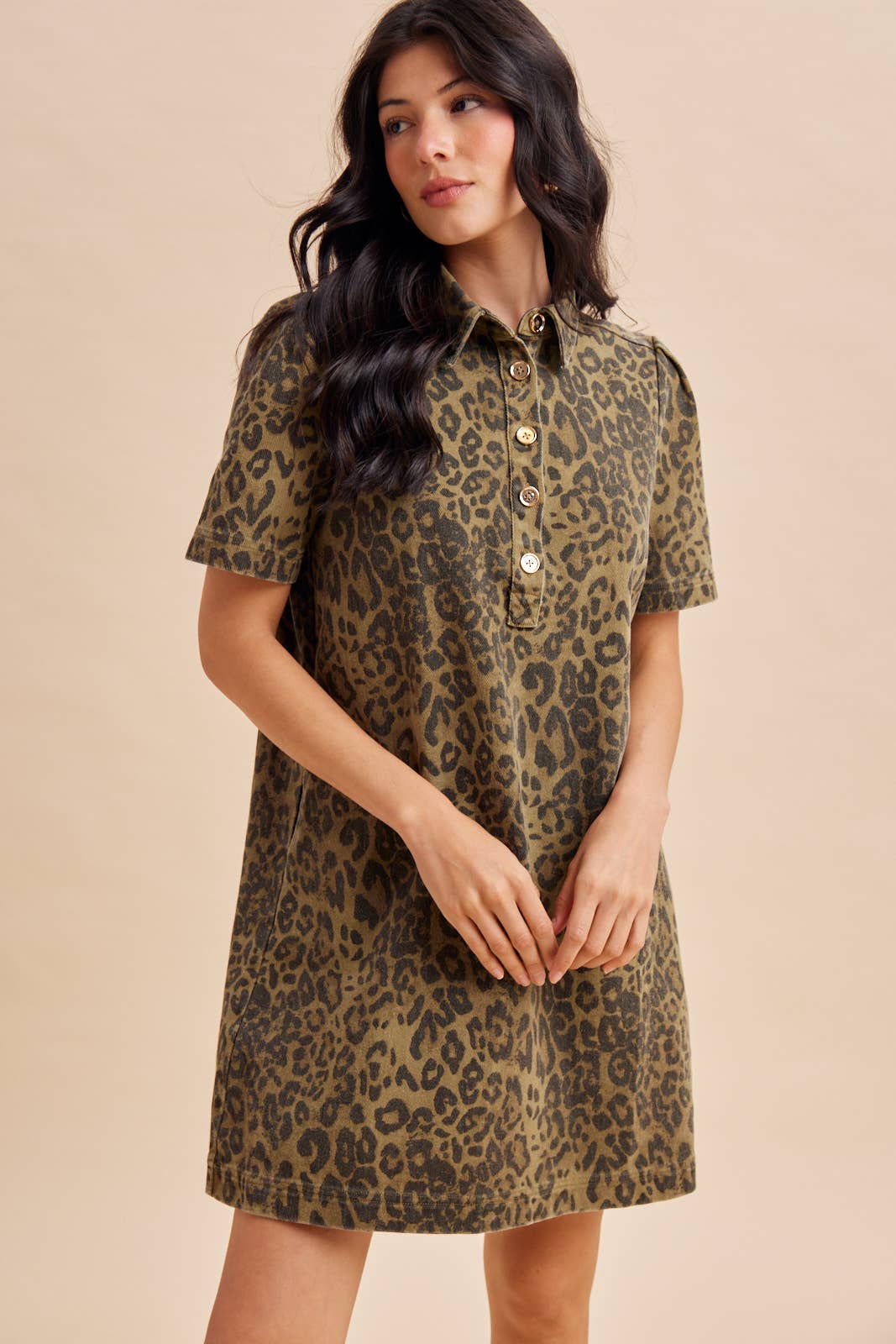 LEOPARD UTILITY MINI DRESS: OLIVE / L