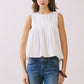 CT9082-Pleated Detail High Low Sleeveless Top: Baby Blue / S