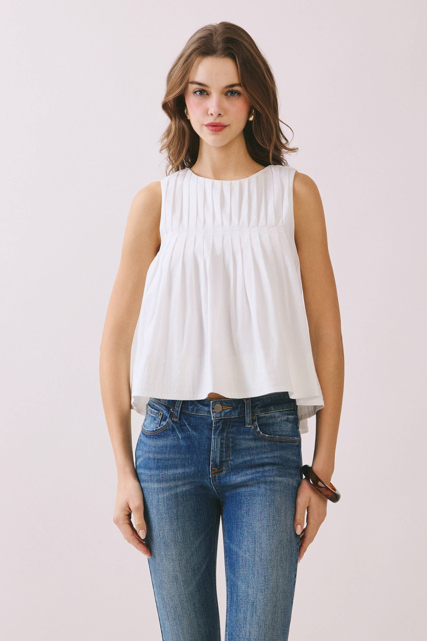 CT9082-Pleated Detail High Low Sleeveless Top: Baby Blue / S