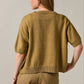SHORT SLEEVE SWEATER CARDIGAN: LT OLIVE / S