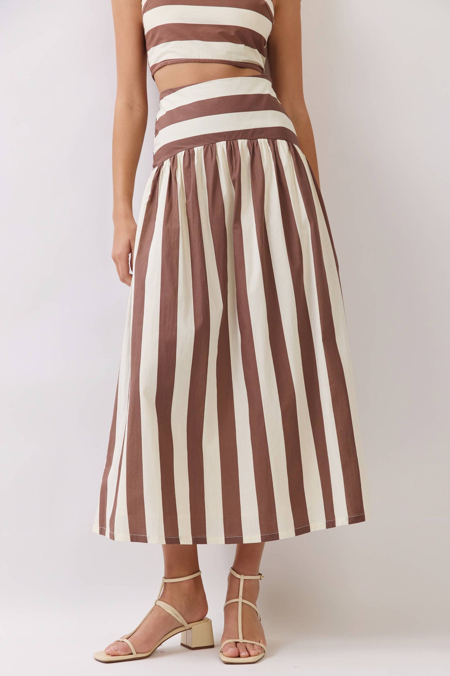 CS4090-Stripe Drop-Waist A-Line Maxi Skirt: Navy / L