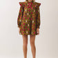 CD07564-Geometric Print Ruffle Mini Dress: CHOCOLATE / S