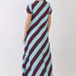 CD07188-Diagonal Stripe Feather Hem Maxi Dress: Blue / S
