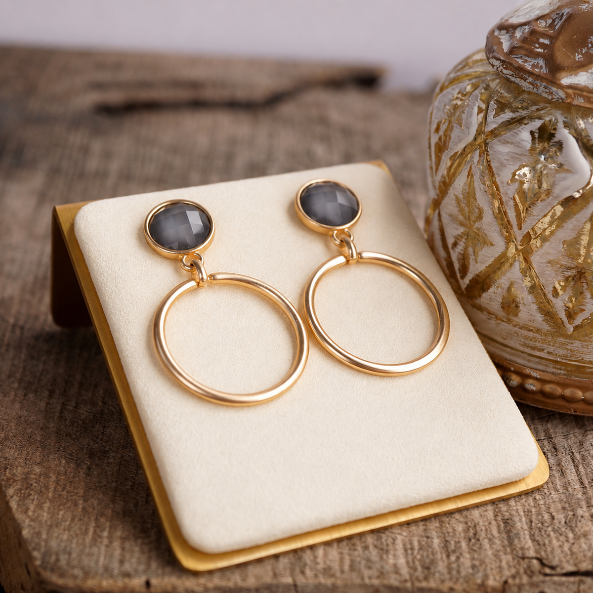 Gold Dipped Hoop Earrings with Faceted Stone – Color Pop Glow: Garnet Red