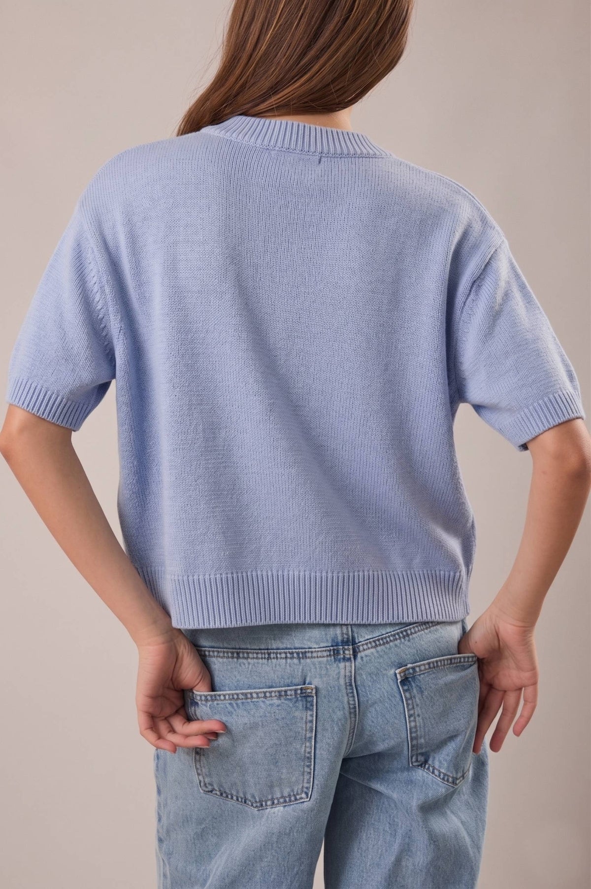 SHORT SLEEVE SWEATER CARDIGAN: LT OLIVE / S
