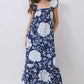 CD06967-Floral Print Ruffle Sleeve Maxi Dress: NAVY / L