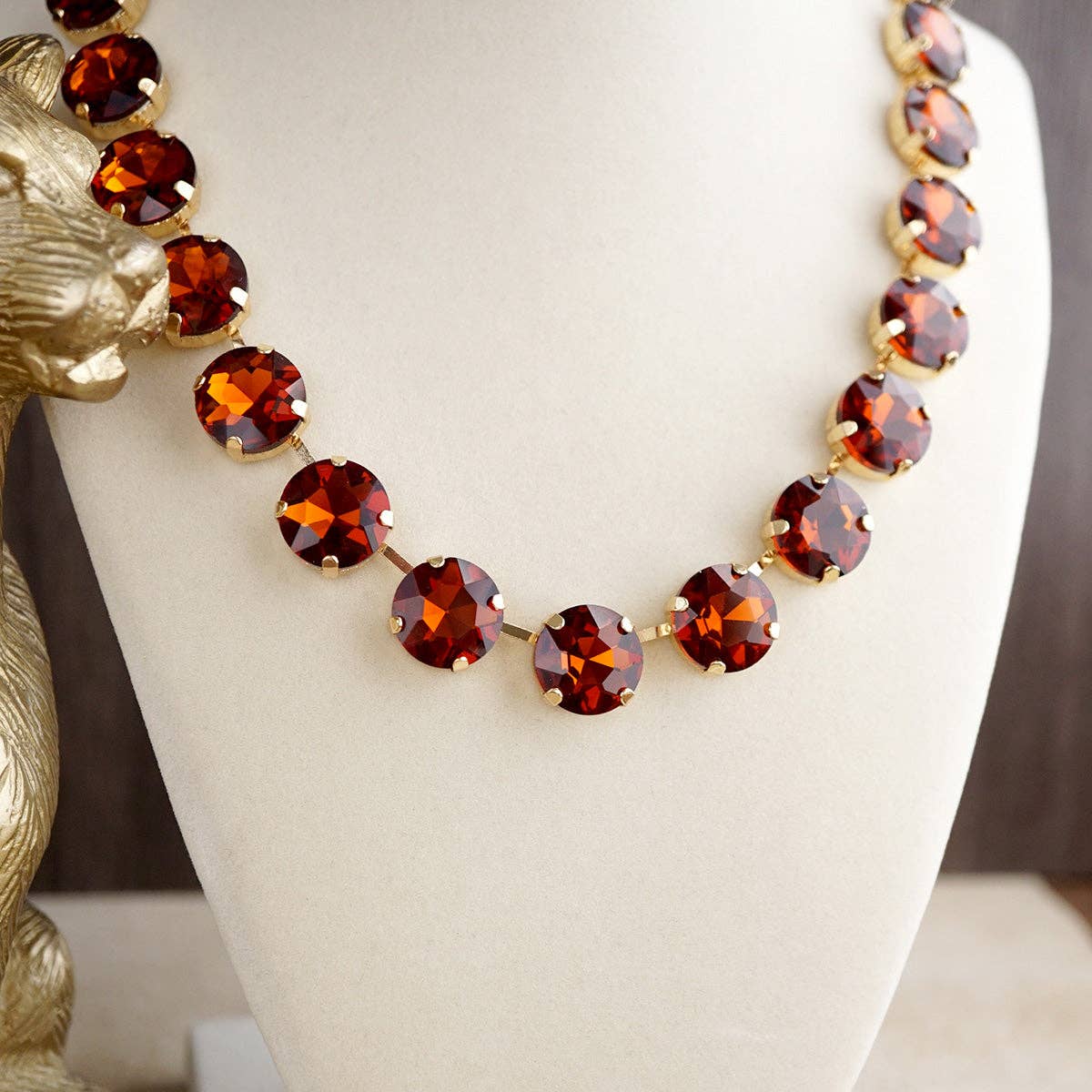 Glass Crystal Statement Necklace – Amber Glow Shine